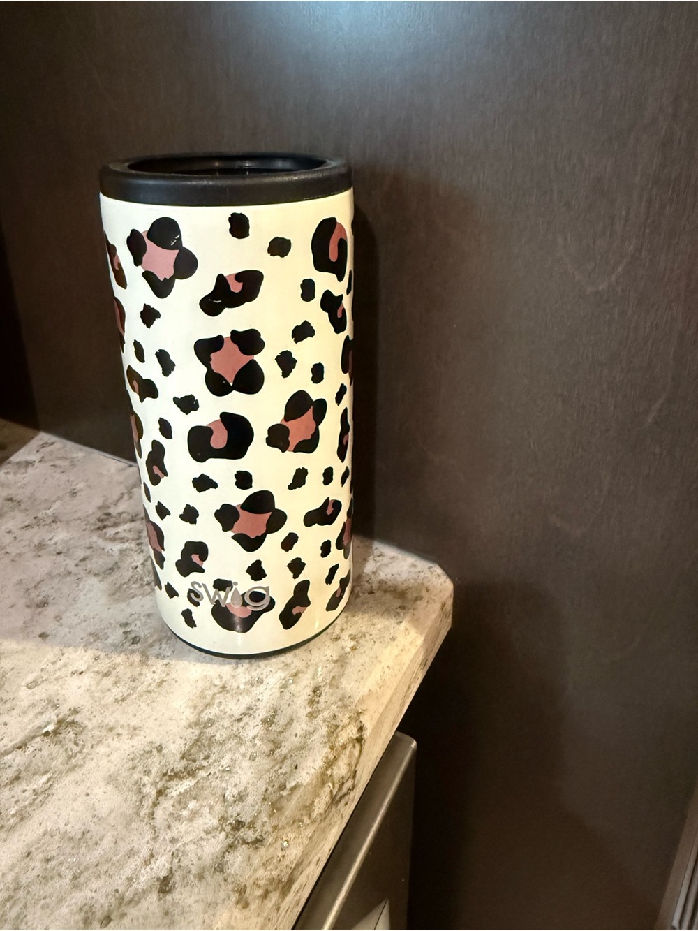Leopard Print slim can kozie - Cream with brown and Black Spots